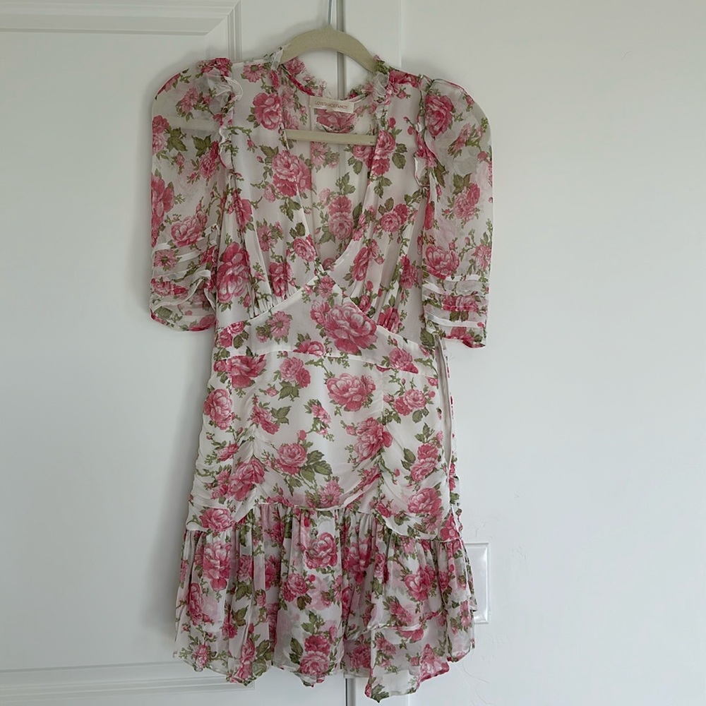 Love Shack Fancy Pink Silk Floral Dress Size 4